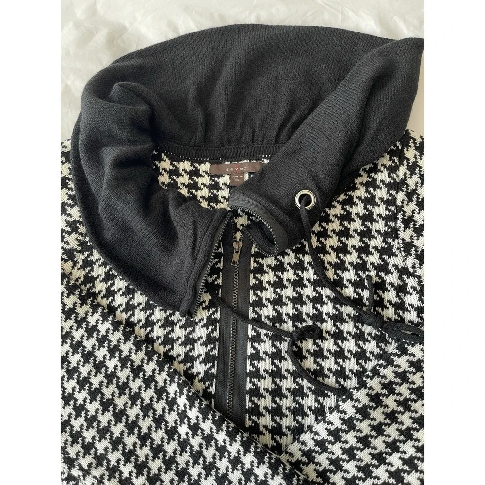 Women's Hounds Tooth Longline Coatagin Cardigan Zip Front Preppy Classic Size XL